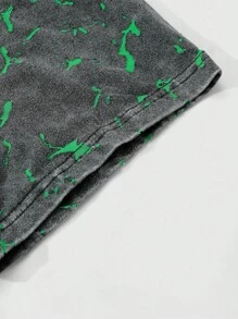 ROMWE MEN Street Life Men's T-Shirt With Street American Design, Special Fabric With Ripped Lightning Effect - Black - View 7