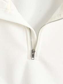 SHEIN Sudadera gris jaspeada de cuello alto y media cremallera, estilo básico informal para niña preadolescente - Blanco - Ver 4