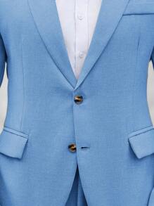 Manfinity Mode 男士淡蓝色西装两件套：修身休闲西装外套和裤子，打造时尚现代造型 - 藍色 - 查看 8