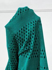 Elenzga Plus Size Casual Solid Color Hollow Out Knit Cardigan Fall Winter Cloth For Women Autumn