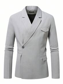 Manfinity Mode Bộ vest công sở thường ngày có ve áo đơn màu tay dài, cổ bẻ và quần dài - Màu Xám nhạt - Xem 5