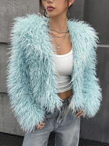 SHEIN ICON Women's Light Green Elegant Party Dress Versatile Faux Fur Coat In Fall/Winter - Mint Green - View 4