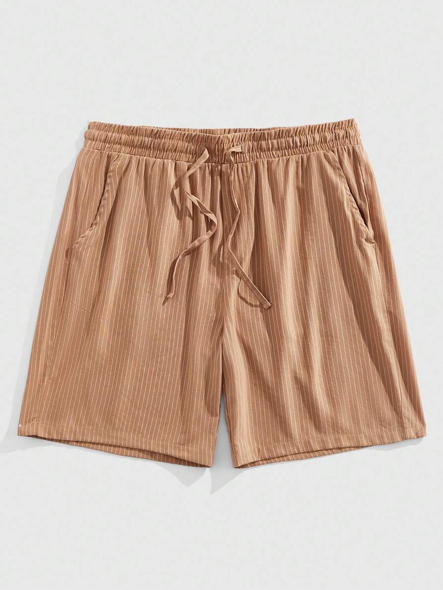 Manfinity RelaxMax Men's Drawstring Waist Elastic Striped Print Pocket Shorts - Khaki - View 1