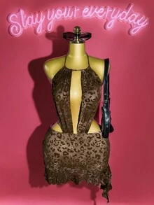 Slaydiva Hàng mới về mùa hè 2025, Thích hợp cho tiệc sinh nhật, Trở lại trường, Phong cách trường học, Trang phục hàng ngày, Thường ngày, Kỳ nghỉ, Du lịch du thuyền, Bãi biển, Tắm nắng, Lan truyền, Thời trang đường phố, Y2K Sexy Bombshell, Cổ yếm, Khoét sâu trước và giữa, Hở lưng gợi cảm, Họa tiết da báo nhung, Đầm ngắn ôm sát, Đầm mùa hè cho nữ - màu nâu - Xem 8