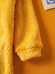 GARFIELD | SHEIN Young Boy Cute 3D Ear Cartoon Embroidery Hooded Long Sleeve Plush Yellow Pajamas Jumpsuit