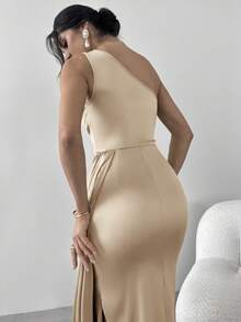 Firerie Váy xếp ly một bên vai nhún bèo cho nữ, thích hợp cho tiệc tùng, dạ hội, dạ hội, thanh lịch, tiệc tối, đêm hẹn hò, gợi cảm, tiệc cocktail, lễ tốt nghiệp - Rượu sâm banh - Xem 7