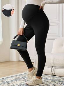 SHEIN Maternity Solid Color Adjustable Buckle Design Skinny Casual Leggings - Multicolor - View 1