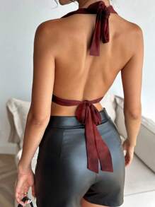 Aloruh Áo kiểu nữ màu đỏ rượu vang, cổ khoét sâu, xếp ly, gợi cảm, thanh lịch, thích hợp cho mùa hè, hoàn hảo cho kỳ nghỉ và mặc bên hồ bơi, đi du thuyền, những chuyến đi cuối tuần, kỳ nghỉ hè, cũng thích hợp cho lễ hội âm nhạc Coachella. - Màu Đỏ Sâu - Xem 3