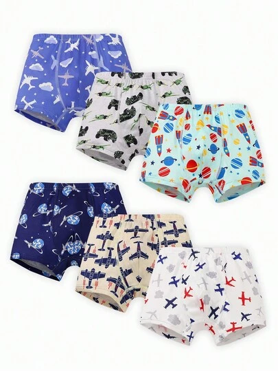 6件装 小男孩卡通汽车印花酷车时尚内裤