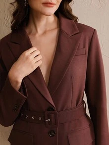 Anewsta Office Lady Brown Elegant Suit Set, Long Sleeve Jacket And Mermaid Maxi Skirt, Autumn/Winter - Coffee Brown - View 7