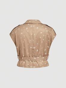 SHEIN MOD 秋冬大码碎花无袖风衣夹克 - 棕色 - 查看 2