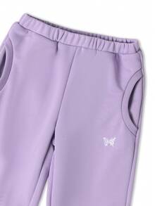 SUMWON Two Piece Sweatshirt Jogger Set Butterfly Detail Crop Top Elastic Waist Pants Wear Spring Fall Outfit - Purple - View 6