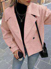 EMERY ROSE Women's Oversized Collar Decorated Button Long Sleeve Overcoat - Baby Pink - View 6