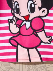 Astro Boy X SHEIN T-shirt tricoté à col ras-du-cou à manches longues avec figure de dessin animé de jeune fille