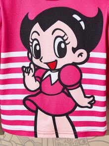 Astro Boy X SHEIN T-shirt tricoté à col ras-du-cou à manches longues avec figure de dessin animé de jeune fille