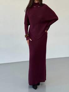 Aloruh 紫色针织两件套 新款冬季加厚女士毛衣裙宽松两件套 - 紫色 - 查看 4