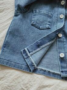 Vintaside Kids Bộ 2 áo khoác denim tay dài cổ xanh thời trang cho bé trai, áo sơ mi và quần dài, họa tiết thêu hình gấu, phù hợp mặc thường ngày mùa thu/đông - Rửa nhẹ - Xem 7