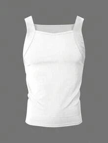 Manfinity Dauomo Men Plain Ribbed Slim Fit Casual Tank Top - White - View 5