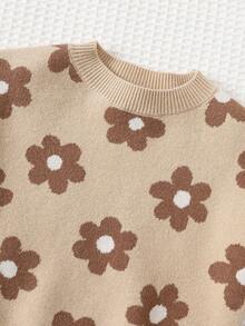 Cozy Pixies Suéter de cuello redondo de manga larga con estampado floral para niña, versátil y cómodo - Multicolor - Ver 7