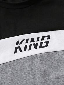 SHEIN 年輕男孩時尚極簡三色印花短袖運動T恤和短褲套裝，夏季 - 彩色 - 查看 3