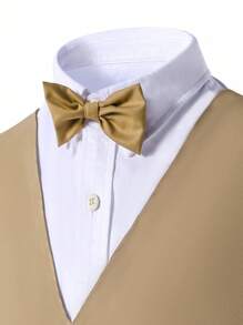 SHEIN 2 piezas Conjunto de caballero para adolescente, chaleco + pantalón largo, traje elegante para fiesta de cumpleaños, baile de graduación, boda - Caqui - Ver 4