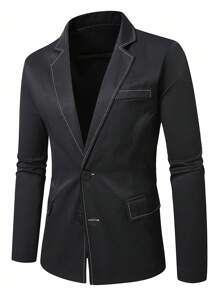 Manfinity Homme Men's Autumn Lapel NeckSingle-Breasted Casual Commuter Suit Jacket - Black - View 1
