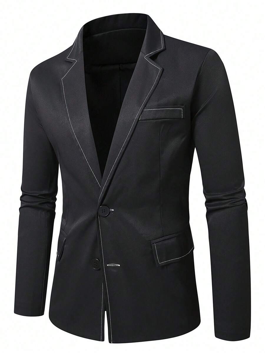 Manfinity Homme Men's Autumn Lapel NeckSingle-Breasted Casual Commuter Suit Jacket - Black - View 1