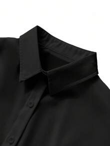 INAWLY 女式加大码纯色长袖单排扣休闲/工作衬衫 - 黑色 - 查看 6