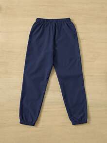 SHEIN 青少年男孩抽绳腰部口袋贴布休闲裤 - 藏蓝色 - 查看 2