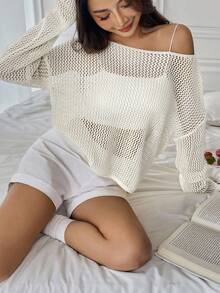 Flirla Women's Solid Color Hollow-Out Casual Sweater