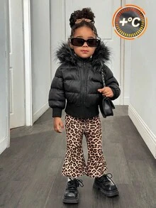 女嬰黑色冬季端莊約會可愛連帽毛邊秋季外套夾克，幼兒時尚保暖純色校隊夾克，休閒百搭 - 彩色 - 查看 5