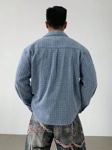 DAZY Camisa de hombre azul con textura de tela, otoño - Azul - Ver 2