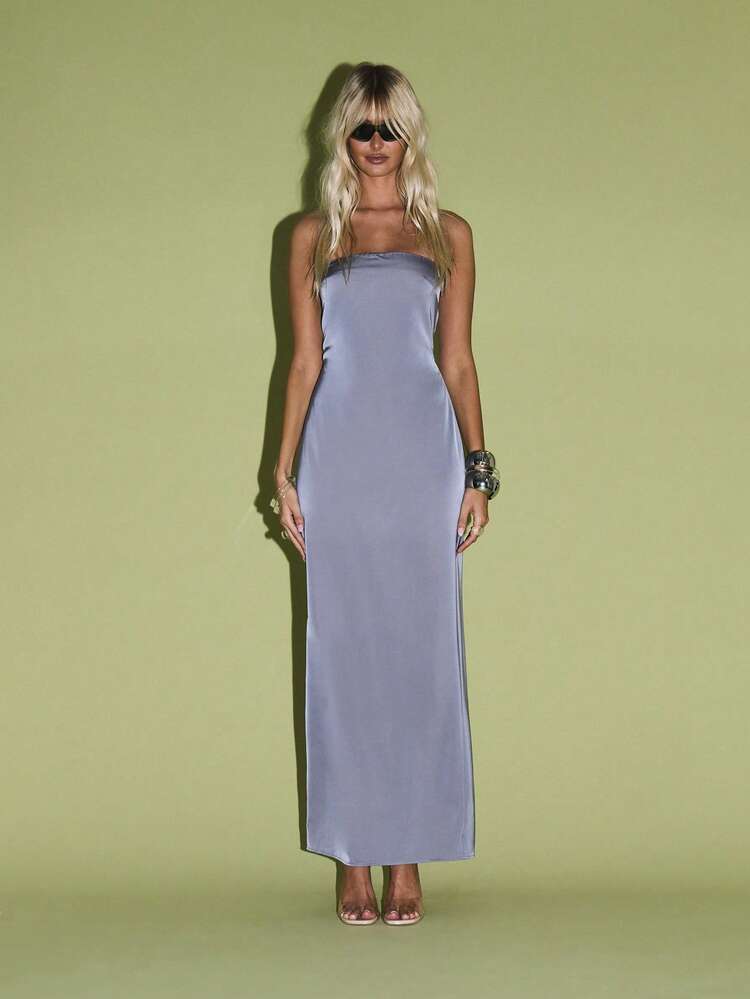 KIZN Satin Bandeau Maxi Dress With Side Split