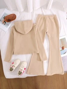 SHEIN Conjunto de sudadera con capucha y pantalones sueltos y cómodos para niñas preadolescentes - Gris - Ver 3