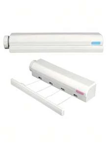 SHEIN 1pc Space Saving Retractable Clothesline With 4/5 Ropes, Wall Mounted Durable Plastic Drying Rack With Towel Bar And Hooks, Portable Clothes Drying Rack - White - View 5