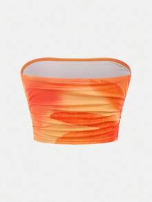 SHEIN Girlism 青少年女孩合身休闲舒适扎染花卉抹胸和紧身迷你裙套装 - 黃色 - 查看 7