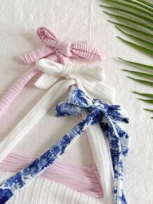 SHEIN 3件套青少年女孩休闲针织无袖挂脖背心 - 淺粉色 - 查看 5