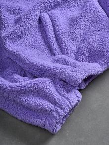 Manfinity EMRG 男士纯色拉链半襟长袖口袋运动衫和裤子休闲套装，秋季，紫色两件套男士，男士紫色套装紫色夏尔巴运动服，紫色羊毛运动服，舒适服装 - 紫色 - 查看 4