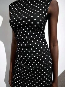 Maija 女式波尔卡圆点露背修身无袖连衣裙，都市商务休闲海滩度假音乐节服装，适合万圣节、圣诞节、派对，优雅连衣裙 - 黑色 - 查看 6