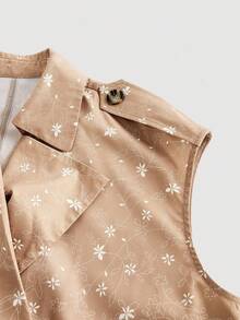 SHEIN MOD 秋冬大码碎花无袖风衣夹克 - 棕色 - 查看 4