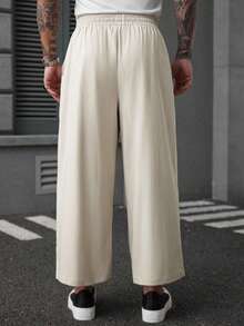 Manfinity Homme Men's Solid Color Casual Pants, Fall - Beige - View 2