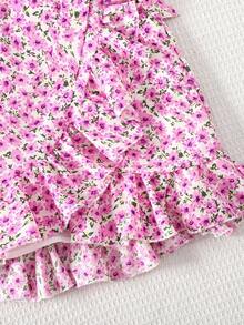 Tween Girl Matching Casual Minimalist Comfortable Round Neck Sleeveless Top And Ruffle Hem Skirt 2 Pieces Set - Mauve Purple - View 4