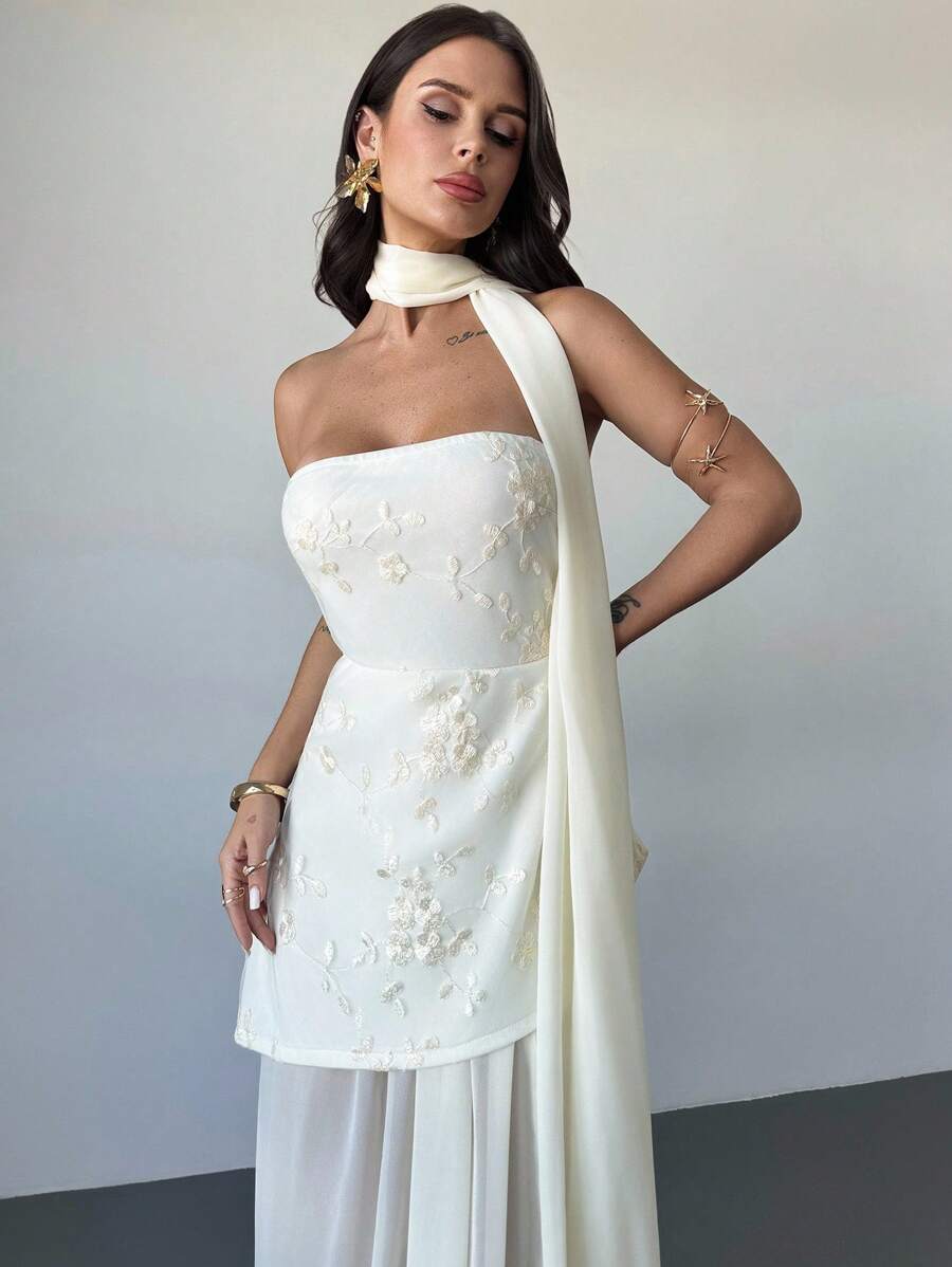 Firerie 女士休闲优雅网眼刺绣雪纺连衣裙 / 秋季女装 / 女士约会夜装 / 露肩 / 飘逸连衣裙 / 教堂礼服 / 婚礼宾客礼服 / 优雅返校节礼服 / 节日礼服 / 派对礼服 / 雪纺飘逸裙 / 伞裙