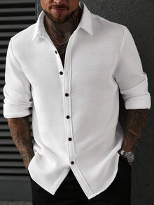 Manfinity CasualCool Áo sơ mi dài tay trơn màu thường ngày dành cho nam - trắng - Xem 6