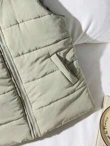 SHEIN 少女褶皱连帽无袖休闲背心，秋冬季款 - 薄荷綠 - 查看 6