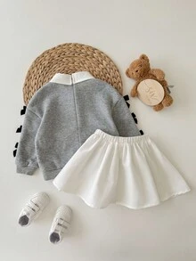 SHEIN Baby Mädchen süßer grauer Schleifen Sweatshirt & Mini Rock Set, Herbst/Winter