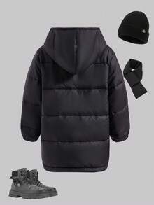 SHEIN Kleine Jungen Schwarzer Steppmantel in Mittellänge, warm, lässig, vielseitig, dicker Winterjacke