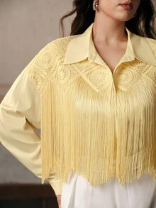 Anewsta Plus Size Women Fringe Elegant Blouse - Yellow - View 3