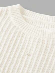 SHEIN Young Girl Loose Casual Minimalist Comfortable Crew Neck Long Sleeve Pullover Sweater,In Fall/Winter - White - View 5