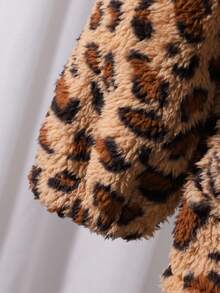 Chaqueta con capucha de piel sintética con estampado de leopardo y mini bolsillo para niña preadolescente, otoño/invierno - Caqui - Ver 3